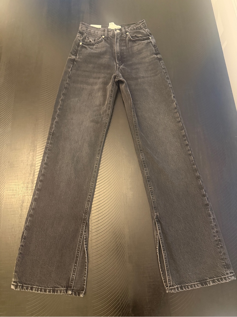 ZARA High Rise Full Length Wide Leg Split Black Wash Jeans Size 0 NWT